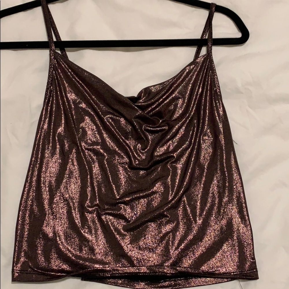 Metallic cowl neckline tank top